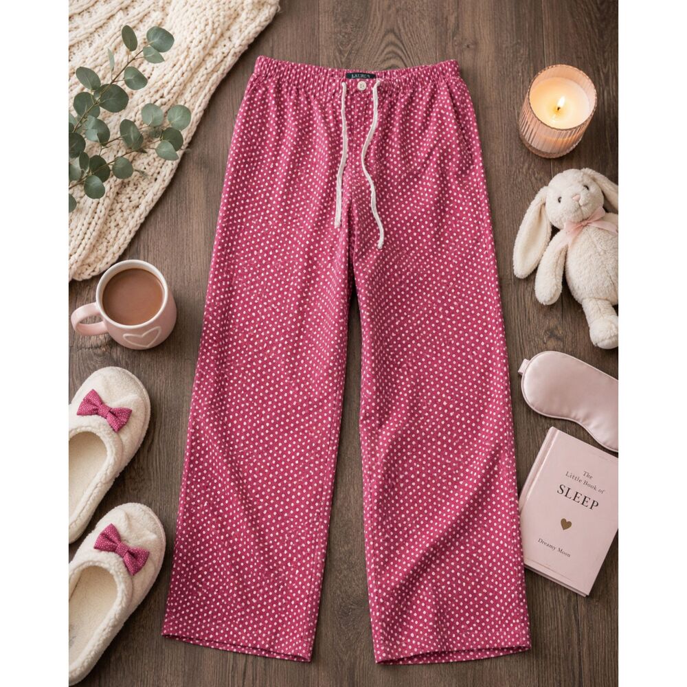 Lauren Ralph Lauren Pajama Pants Size M Medium Pink Polkadot Sleepwear (806m)